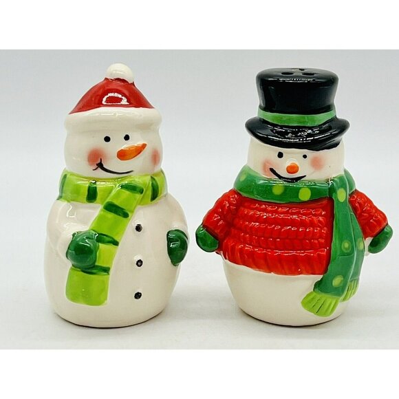 Celebrations By Mikasa Snowmen Salt Pepper Shakers Hand Painted Ceramic Winter - Picture 2 of 10